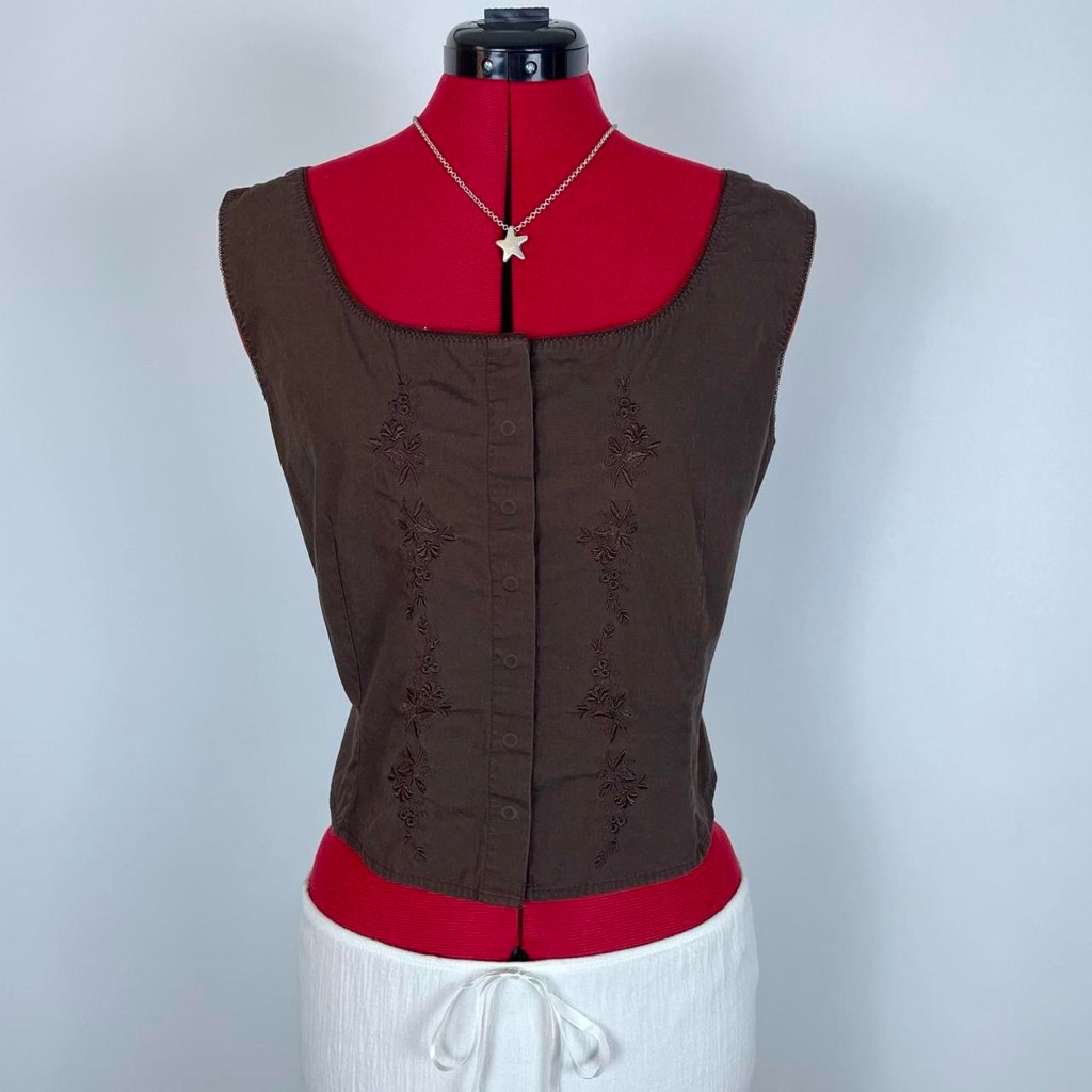 Y2k Brown Embroidered Tank
